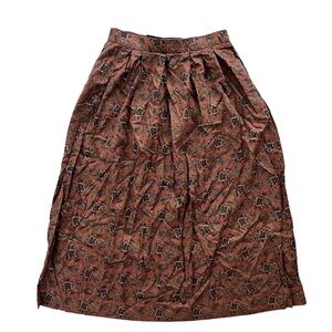 Rosslee Womens 12 Brown Green Gold Paisley 100% Cotton Vintage A-line Midi Skirt
